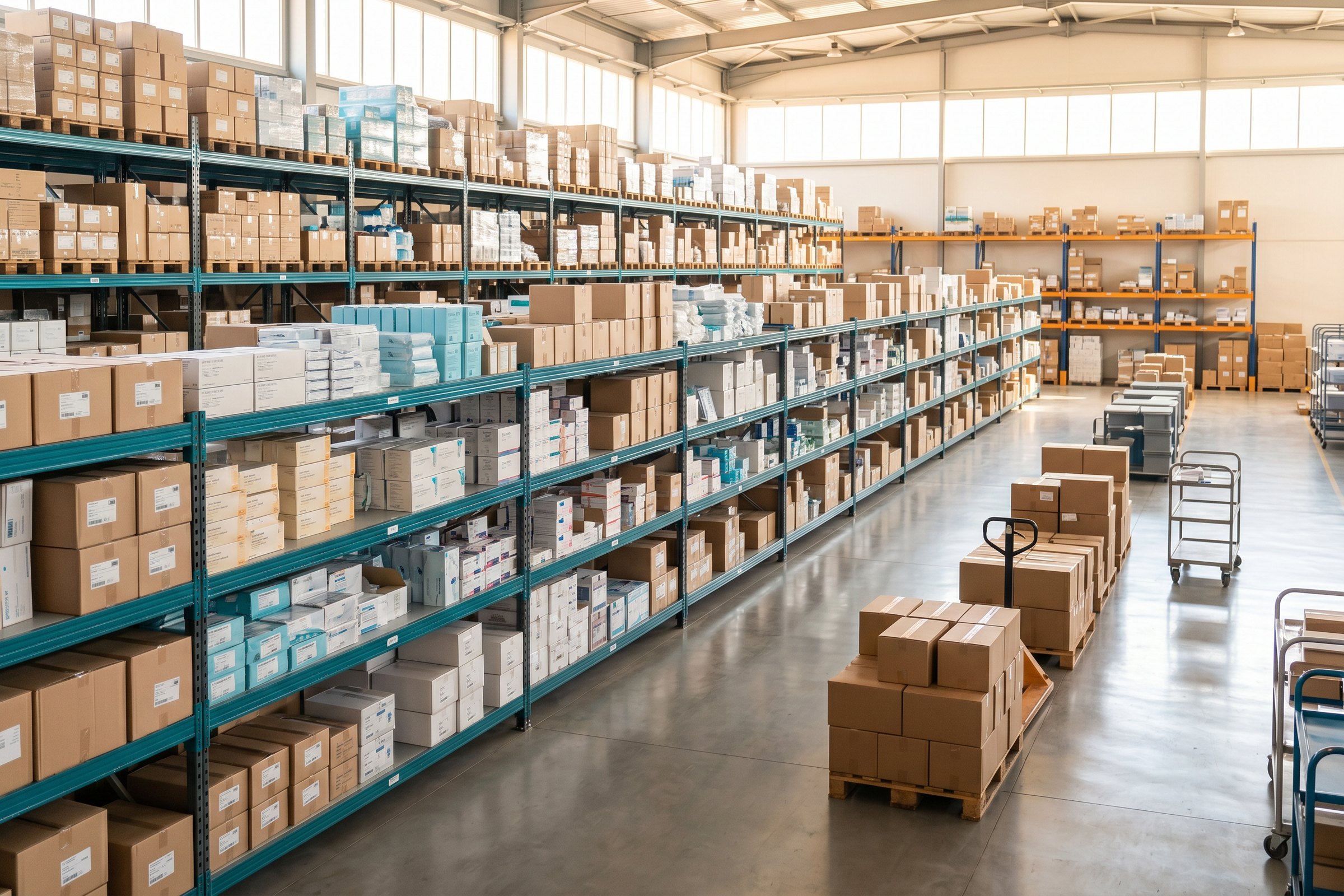 Espace logistique et de distribution médicale organisé